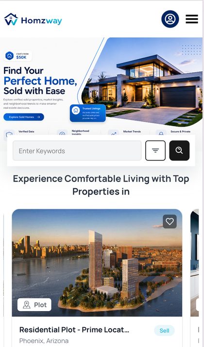 Real Estate Platform — mobile view